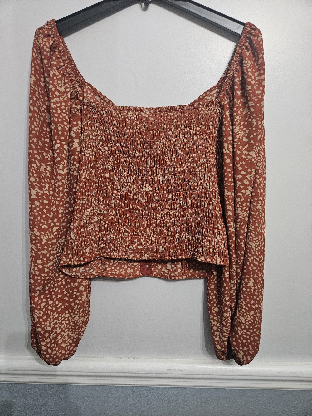 Sienna Sky Rust Dot Ruched Long Sleeve Peasant Top Sz XL - Picture 4 of 6
